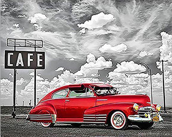Red Classic Car Painting By Numbers Kits