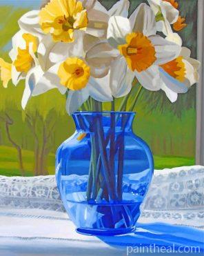 Blue Glass Vase With Flowers Painting By Numbers Kits
