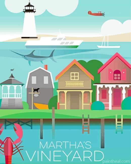 Illustration Marthas Vineyard Poster Painting By Numbers Kits
