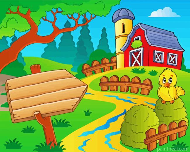 Cartoon Barn With silo Painting By Numbers Kits