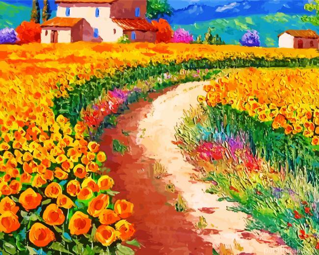 White And Brown Sunflower House Painting By Numbers Kits