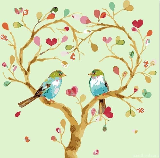 Love Birds On Tree Painting By Numbers Kits