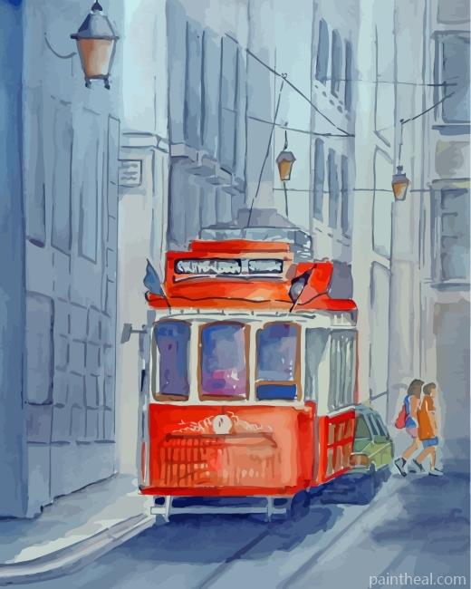 Aesthetic Red Tram Painting By Numbers Kits