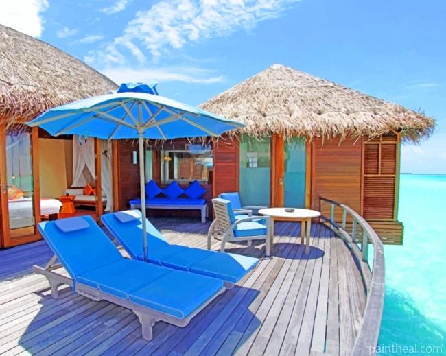 Maldives Resort Cabins Painting By Numbers Kits