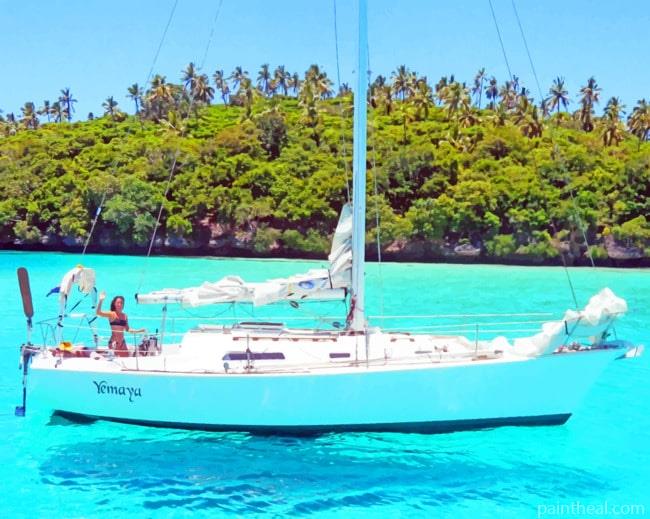 White Boat Beside Island Painting By Numbers Kits