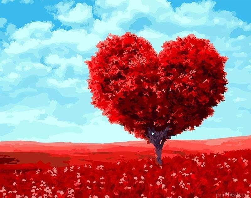 Red Heart Tree Shape Painting By Numbers Kits