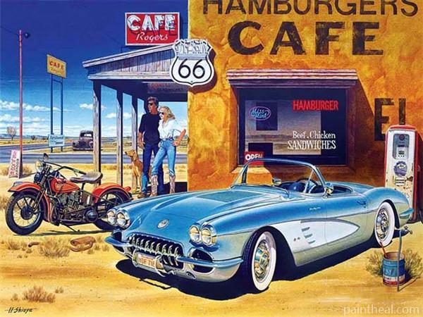 Classic car On Road 66 Painting By Numbers Kits