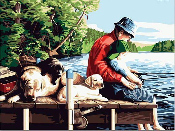 Father Daughter and Their Dogs – 5D Diamond Paintings Painting By Numbers Kits