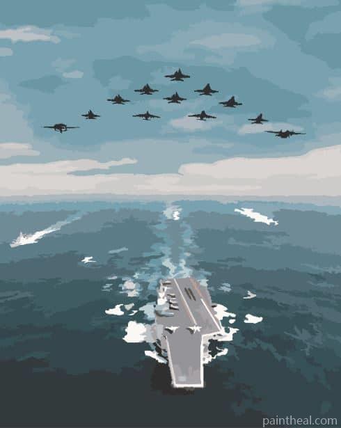Aircraft Carriers On Ocean Seascape Painting By Numbers Kits