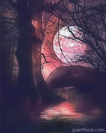 Red Moon Tree Landscape Painting By Numbers Kits