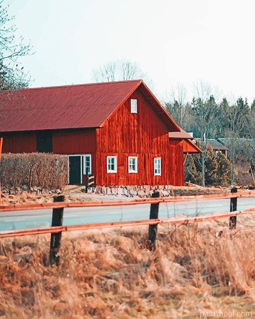 Red Barn In The Field Painting By Numbers Kits