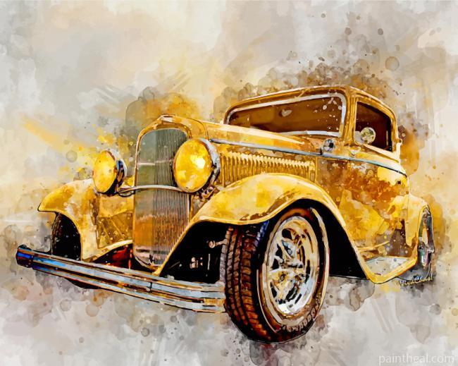 Yellow Classic Car Art Painting By Numbers Kits