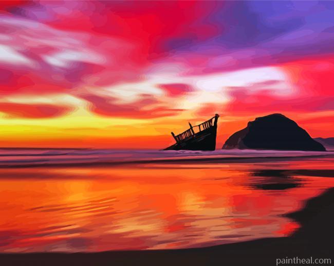 Ship Wrecked Sunset Painting By Numbers Kits