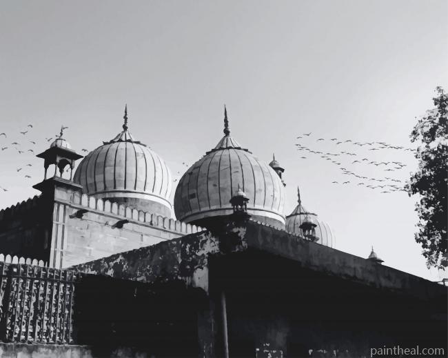 Black And White Mosque Photography Painting By Numbers Kits
