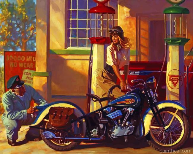 Motorcycle Gas Station Painting By Numbers Kits