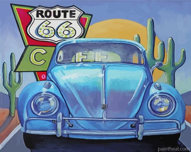Blue Car On Route 66 Painting By Numbers Kits
