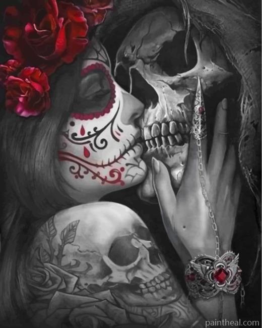 Sugar Skull Kissing Skeleton Painting By Numbers Kits