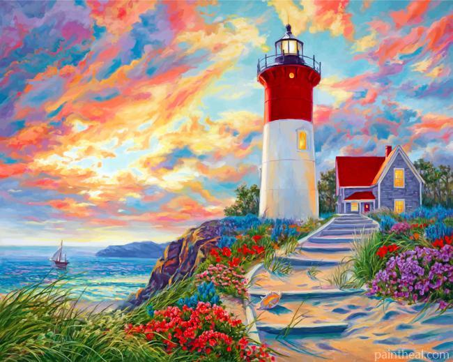 Lighthouse At Sunset Painting By Numbers Kits