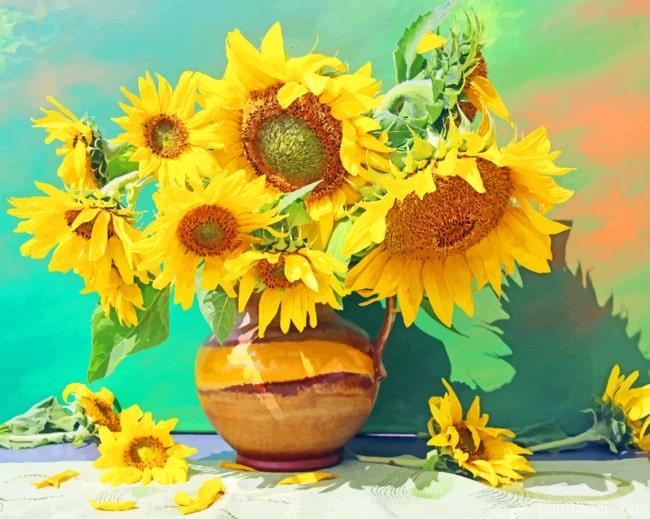 Pot With Sunflowers Painting By Numbers Kits