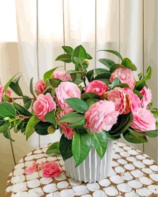 Pink Camellia Bouquet Painting By Numbers Kits