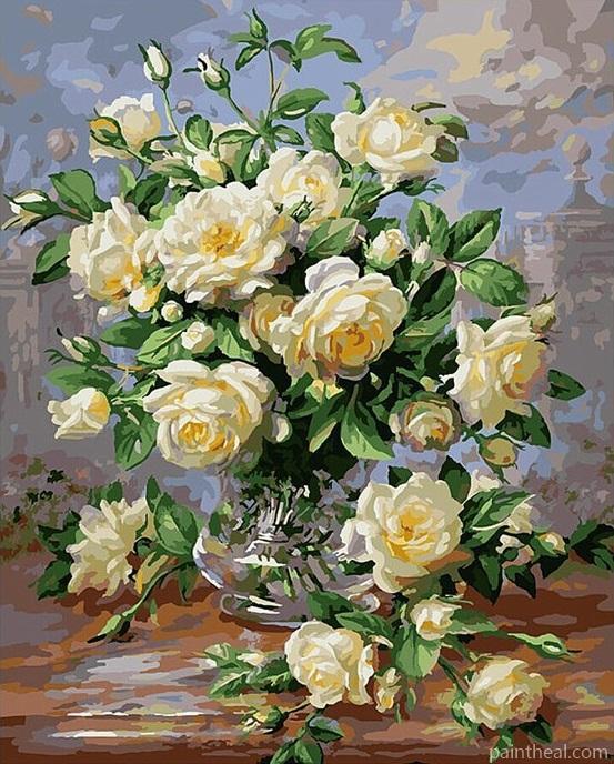 White Roses Flowers Painting By Numbers Kits