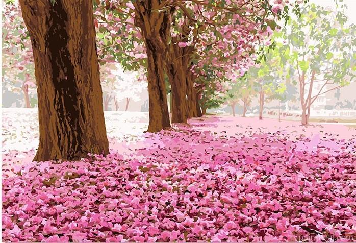 Pink Tree Leaves Painting By Numbers Kits