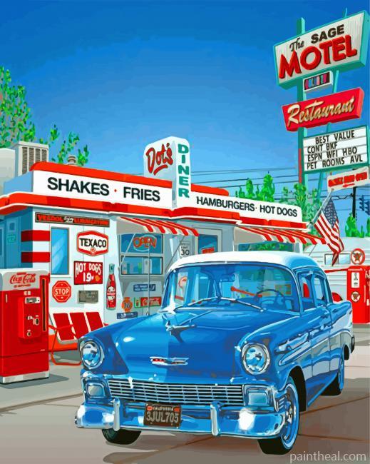 Car In Gas Station Painting By Numbers Kits