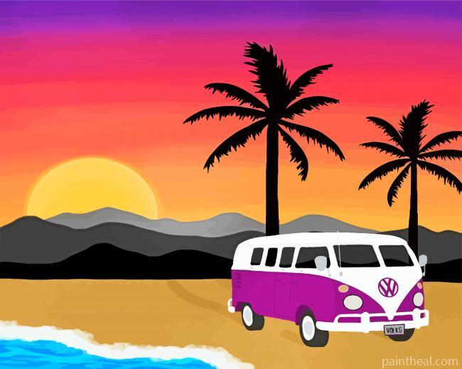 Purple Volkswagen Bus Painting By Numbers Kits