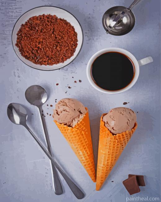 Coffee Chocolate Ice Cream Cone Painting By Numbers Kits