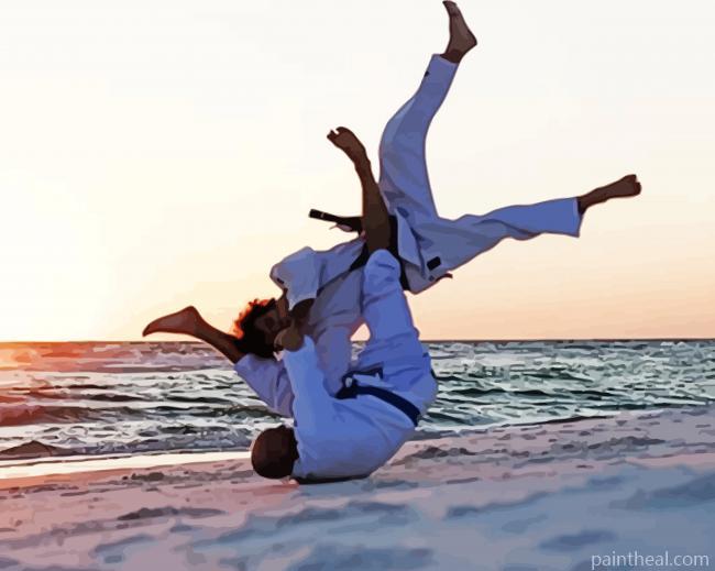 Jiu Jitsu Fight By beach Painting By Numbers Kits