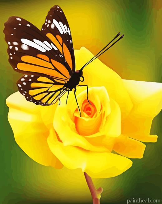 Yellow Rose And Butterfly Painting By Numbers Kits