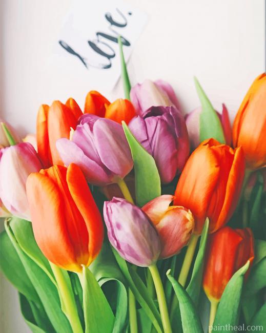 Orange And Purple Tulips Painting By Numbers Kits