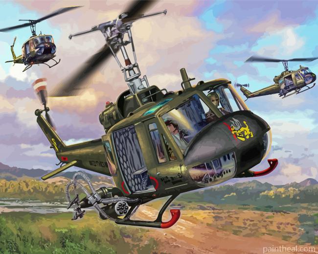 Military Huey Helicopters Painting By Numbers Kits