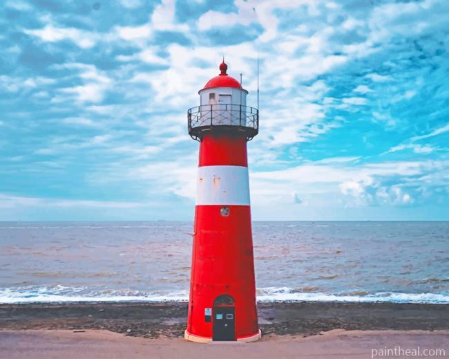 Red and White Lighthouse Painting By Numbers Kits