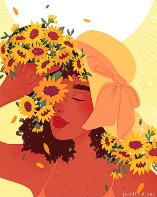 Afro Girl With Sunflowers Painting By Numbers Kits