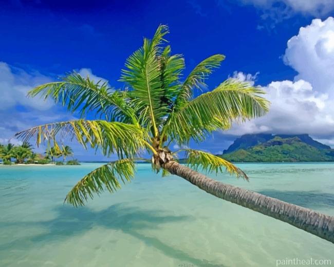 Palm Tree In Blue Beach Painting By Numbers Kits