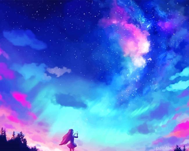 Illustration Anime Colorful Sky Painting By Numbers Kits
