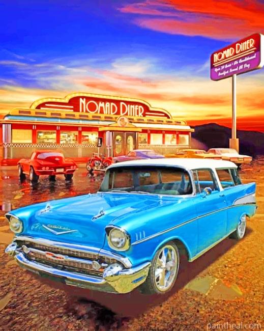 Aesthetic Blue Car Vintage Painting By Numbers Kits