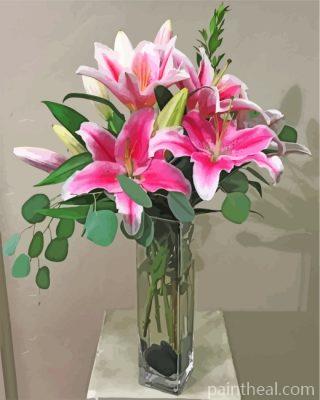Pink Lilies In Vase Painting By Numbers Kits