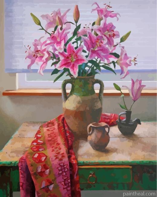 Pink Lilies Vase Painting By Numbers Kits