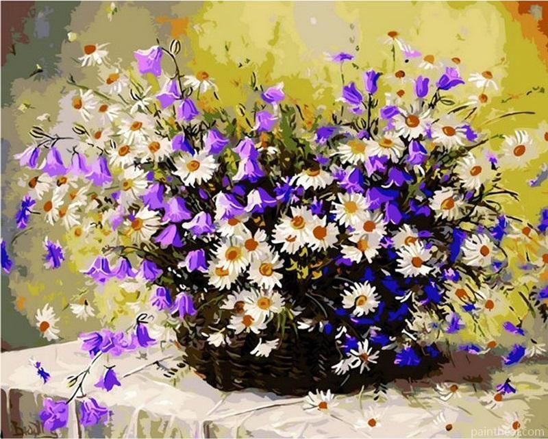 Purple Flowers And Daisies Painting By Numbers Kits