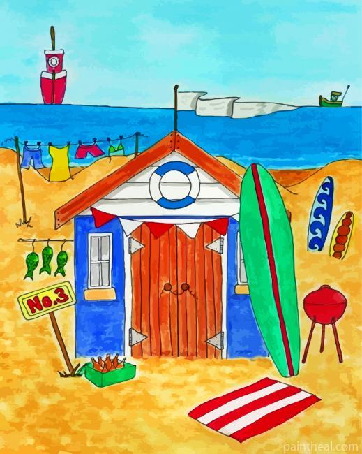 Aesthetic Beach Hut Painting By Numbers Kits