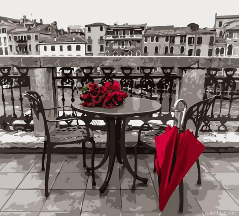 Red Umbrella And Flowers Painting By Numbers Kits
