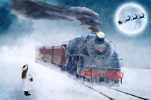 Red Train In Snow Engines Painting By Numbers Kits