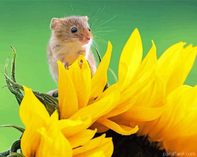 Cute Mouse And Sunflower Painting By Numbers Kits