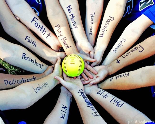 Softball Surrounded With Hands Painting By Numbers Kits