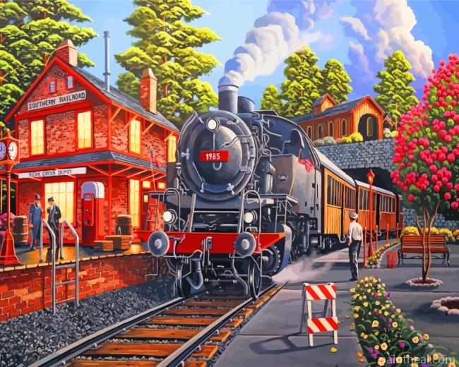 Railway Stream Train Painting By Numbers Kits