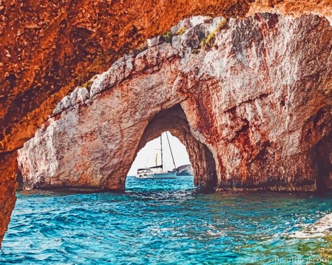 Boat In Blue Caves Zakynthos Painting By Numbers Kits