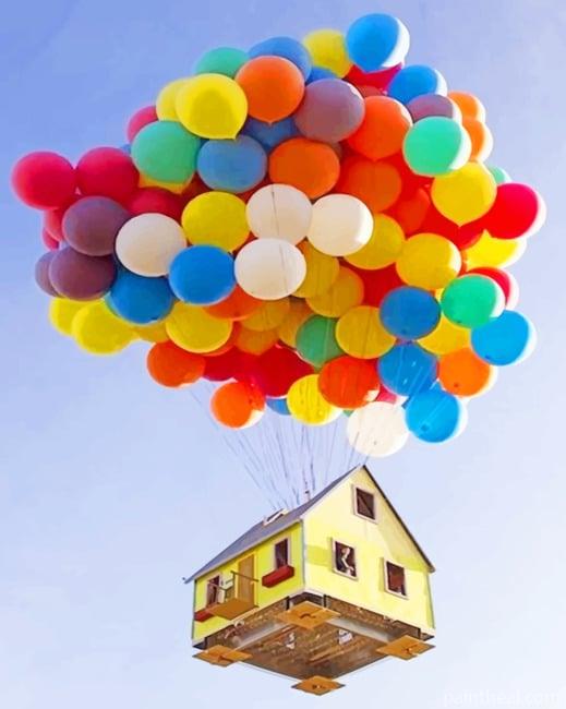 Flying House Balloons Colorful Painting By Numbers Kits