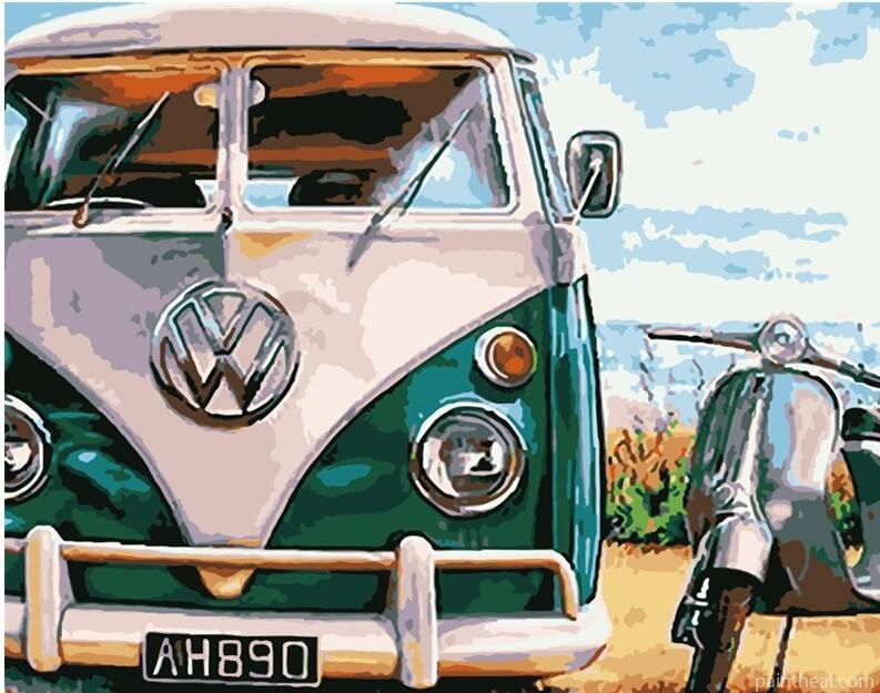 Retro Camper Van And Scooter Painting By Numbers Kits